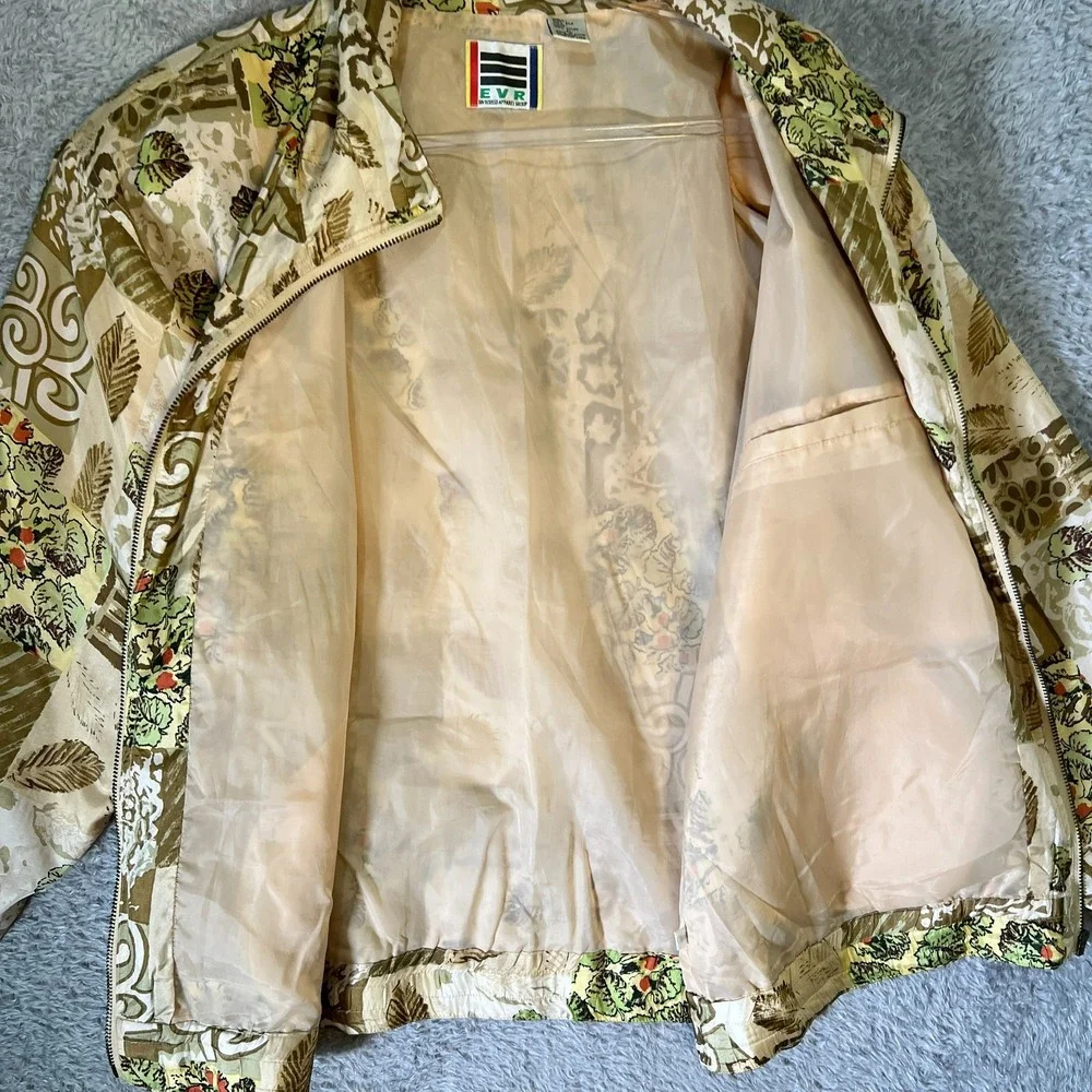 EVR Vintage Silk Abstract Tropical Earth-Tone Jacket Women's‎ Large Lightweight